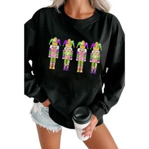 Ecosunny Black Christmas Sequined Nutcrackers Sweatshirt Sz M